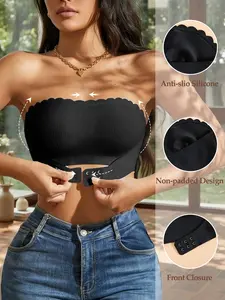 Anti-slip Women's Backless Everyday Bralette Without Steel Cup, Medium Support, Slim-Fitting, Plain Pattern, Casual Style, Unlined, Buckle Closure