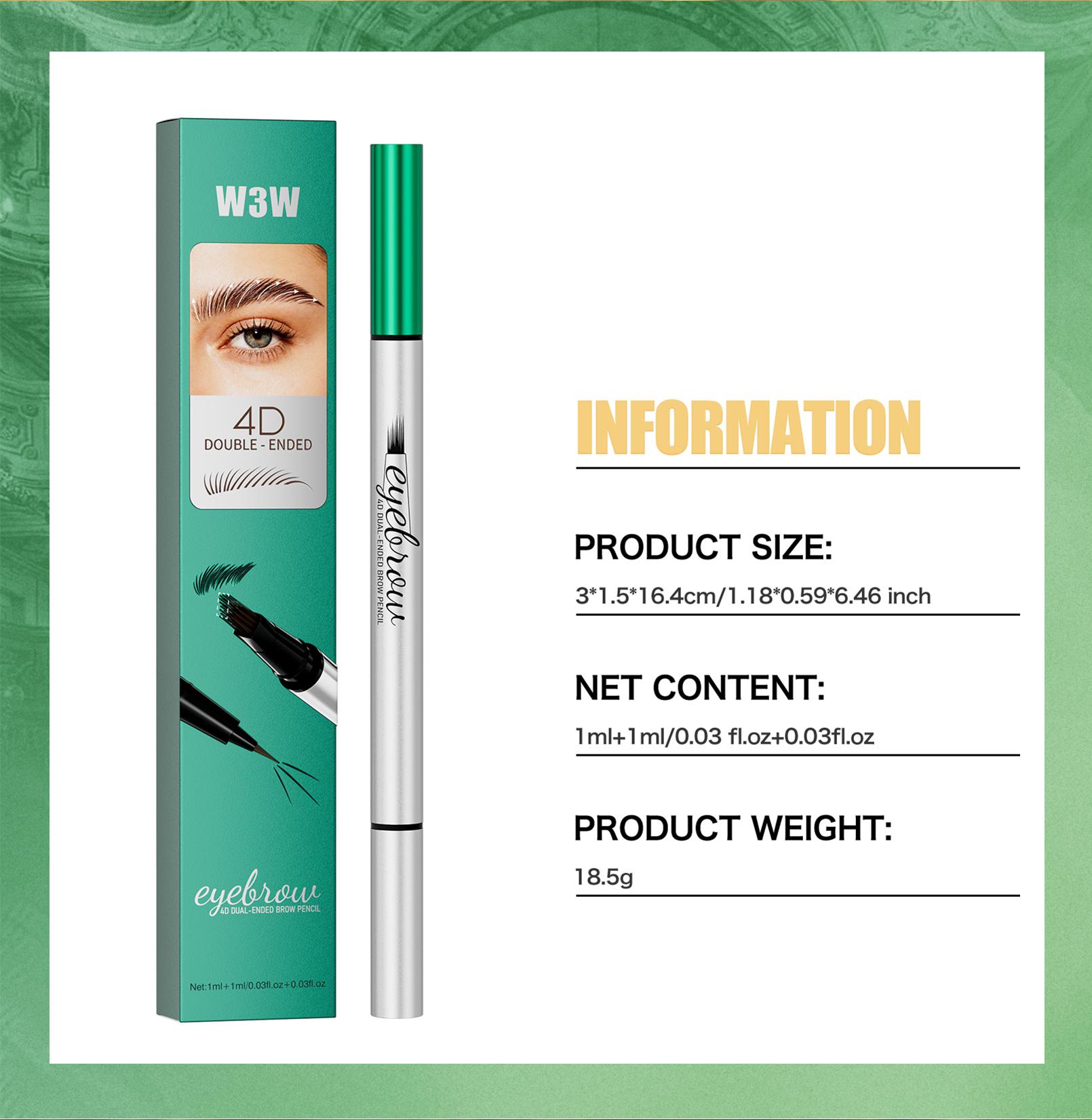 2-in-1 Dual Head 4D Eyebrow Pen with Micro Fork Tip & Fine Brush Tip, Waterproof Long Wear Brow Pencil for Hair Like Natural Strokes, Easy Brow Filling, Shaping & Blending for Beginners Soft Glam Look.