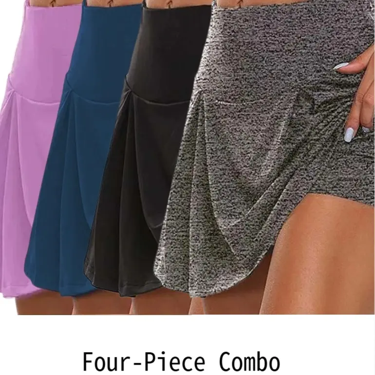 Women's 4-Pack Mid-Rise Stretchy Sports Skorts, A-Line Fashion Sports Skirt with Compression Shorts, Lightweight Moisture-Wicking Athletic Skirts for Golf, Workouts, Knit, Quick Dry, Yoga