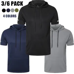 【Choose One Size Up】3/6 Pcs Men's Sports Hoodies, Simple Versatile Casual Sports Menswear,Summer Drying Quickly Moisture Workout Clothes Athletic Apparel Athleisure Street Fit