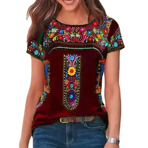 Women's Embroidered Mexican Peasant Blouse Mexico Summer Shirt Short Sleeve Top Casual Womenswear Comfort Fitted(Sheet)