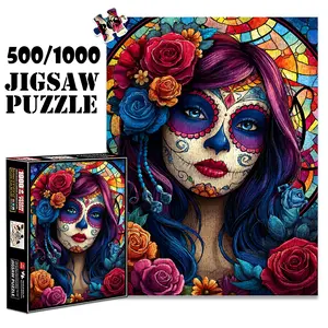1pc 1000 piece adult puzzle 70x50cm Day of the Dead - Inspired Floral - Faced Woman with Mosaic Background 500 pieces paper jigsaw puzzle suitable for DIY creative games for adults and families,