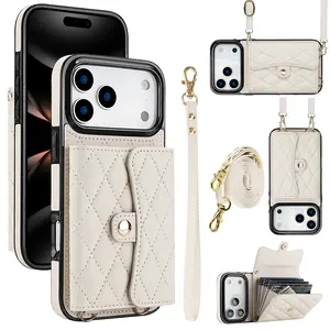 Luxury Plaid Stitched Faux Leather with Card Holder, Phone Wallet Purse, Perfect for Vacation, Compatible with iPhone 17/16e/15/14/13 Pro Max