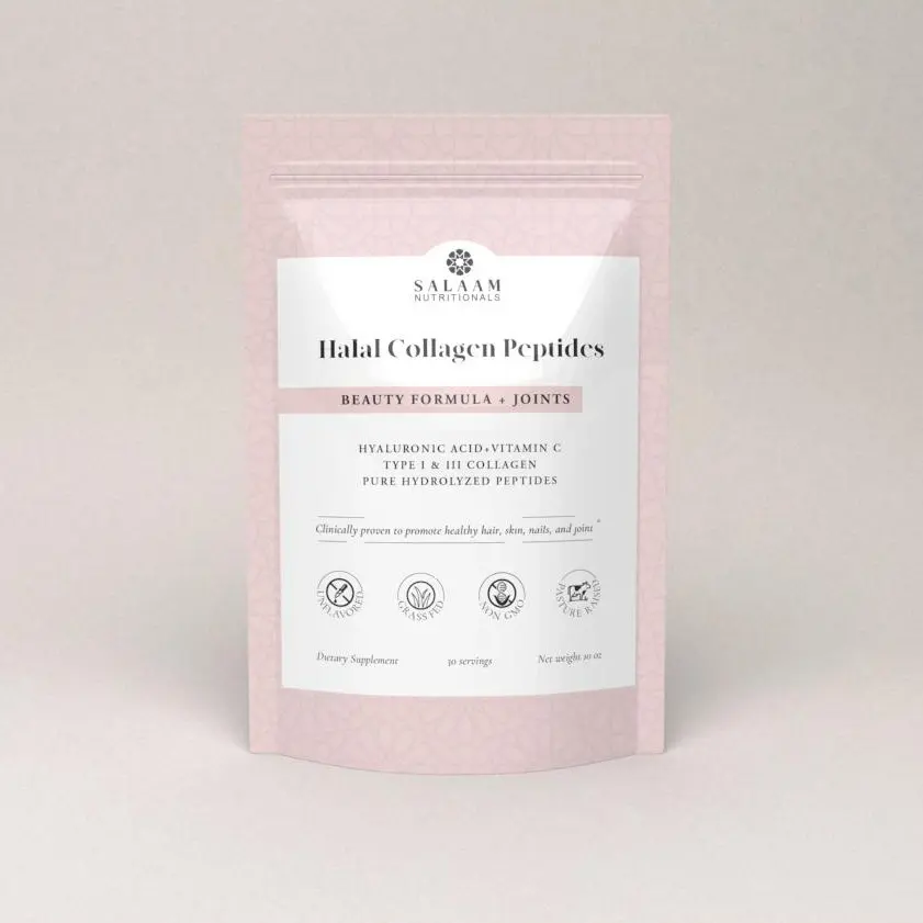 Salaam Nutritionals Pure Halal Hydrolyzed Collagen Peptides Powder Type 1 & 3 with Vitamin C & Hyaluronic Acid Non GMO for Joint & Skin Support