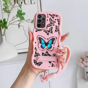 1 Piece A blue butterfly Stylish A32 Flexible Case Suitable For Samsung A32 With Anti-Drop With Lanyard And Stand Ideal For Business