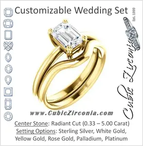 CZ Wedding Set, featuring The Venusia engagement ring (Customizable Radiant Cut Solitaire with Thin Band)