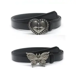 2PCS Stylish Design Buckle Belt, Pu Leather Belts, Fashion Simple Casual Jeans Belt For Men And Women, Ideal For Gifts, Accessories & Clothes Women's Belts