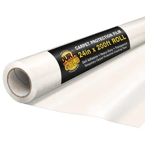 Carpet Protection Film, 24-inch x 200-foot Roll, Clear Plastic Carpet Protector, Self-Adhesive Plastic for Temporary Stair, Rug, and Floor Protection