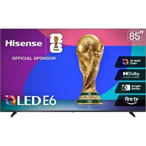 Hisense 85" E6 Cinema Series Hi-QLED 4K UHD Smart Fire TV (85E6QF, 2025 Model) - AI Light Sensor, Dolby Vision · Atmos, Voice Remote with Alexa, Motion Rate 120, HDR 10+ Adaptive, Game Mode Plus