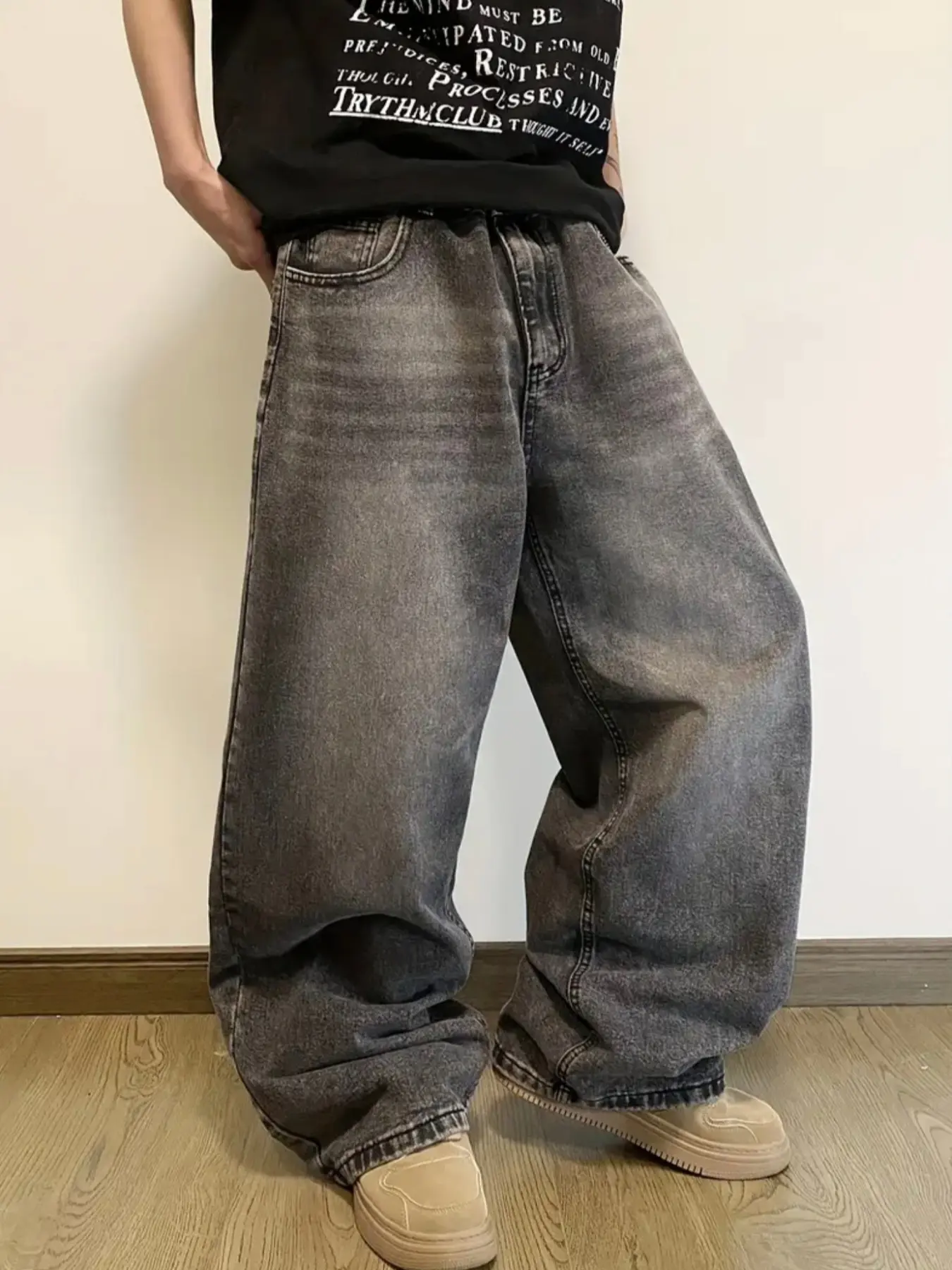 Men's Hip Hop Loose Fit Baggy Oversized Plain Aesthetic Jeans, Casual Wide Leg Pants, Vintage Skateboard Denim, Streetwear Denim Jeans, Street Style, All Seasons, Versatile