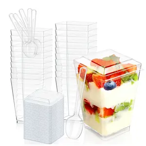 20/50 Sets 5 Oz Plastic Dessert Cups with Lids and Spoons, Transparent Yogurt Pudding Cups, Mini Dessert Cups for Fruit Parties, Plastic Clear Cups