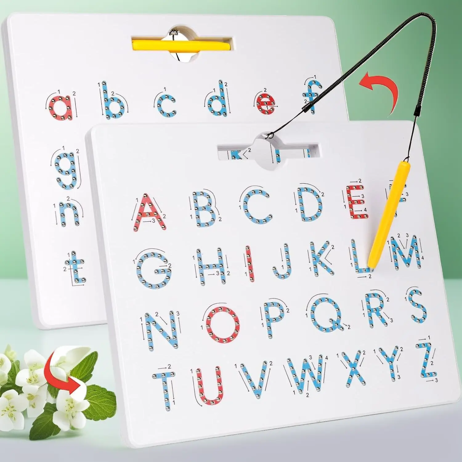 Double Sided Magnetic Board Set - Magnetic Letters & Abc Numbers, Compact Alphabet Tracing, Math Learning Toy, Handwriting Prep, Stroke Guides for Toddlers, Educational Party Gift, Travel-Friendly