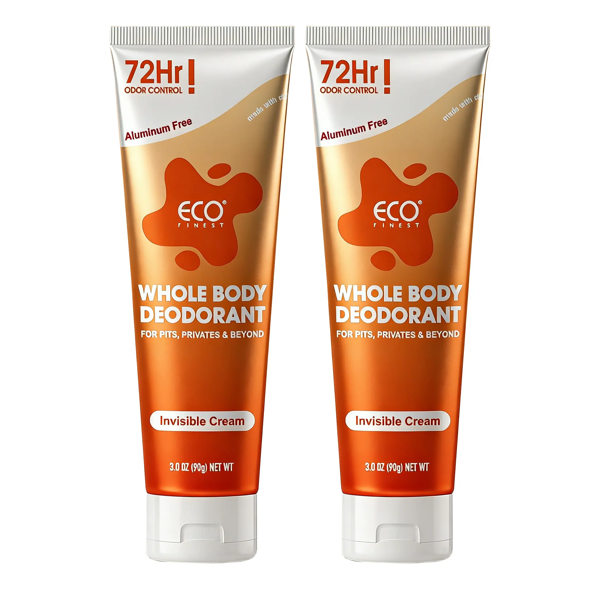 ECO Finest Aluminum-Free Non-Toxic All Body Deodorant Cream - 3.0 oz Gentle Sensitive Skin Formula, 72Hr Soothing Sweat Odor Control, Lightweight Sweet Orange Scented Body Care