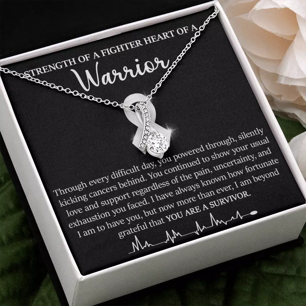 Women's Elegant Gold-Plated Cubic Zirconia Ribbon Gem Necklace - Female Casual Jewelry with Adjustable 18"-22" Chain, Crystals, Cancer Warrior Survivor Gift, Complimentary Mahogany-Style Luxury Soft-Touch Box