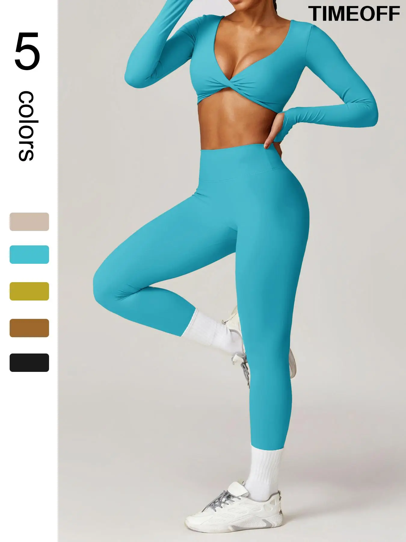 TIMEOFF Jinammonia fabric skin-friendly soft quick-drying breathable Women's Butterfly-shaped Pleated Low-cut Long-sleeved High-waist Hip-lifting Trou