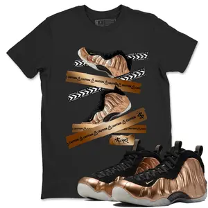 Unisex T-shirt to match Jordan Foamposite One Metallic Copper - Caution Tape. 100% Cotton for Casual Wear. Comfortable Summer Unisex T-Shirt to match Jordan Sneaker. Streetwear Style. urban outfitters