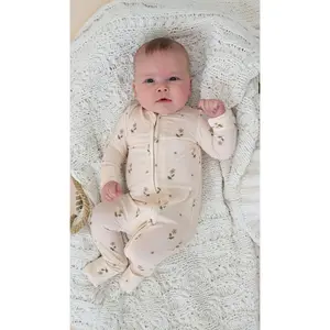 Buttery Soft Baby Bamboo Zippered Onesie (Blush Meadows)