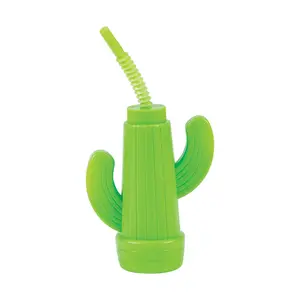 12 oz. Cactus Reusable BPA-Free Plastic Cups with Lids & Straws - 12 Ct.