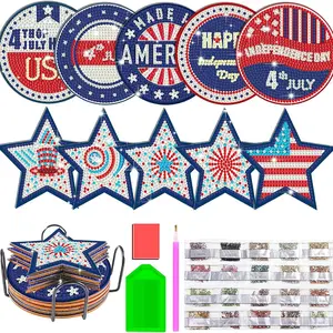 Animal Diamond Painting Coaster Set with Holder, DIY Table Decor, Round Drink Mats for Craft Lovers