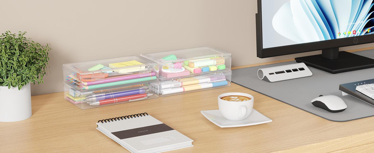 Lifewit Plastic Pencil Box with Snap-tight Lid, Large Capacity Hard Pencil Case, Transparent & Stackable Design for Art Supplies, Classroom, Office