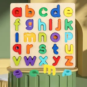 Wooden 3D Alphabet Puzzle, Colorful Alphabet Shape Puzzle Blocks, Educational Wooden Peg Puzzle, Learning Puzzle Toy for Kids, Montessori Puzzles Gift, Shape Recognition Puzzles