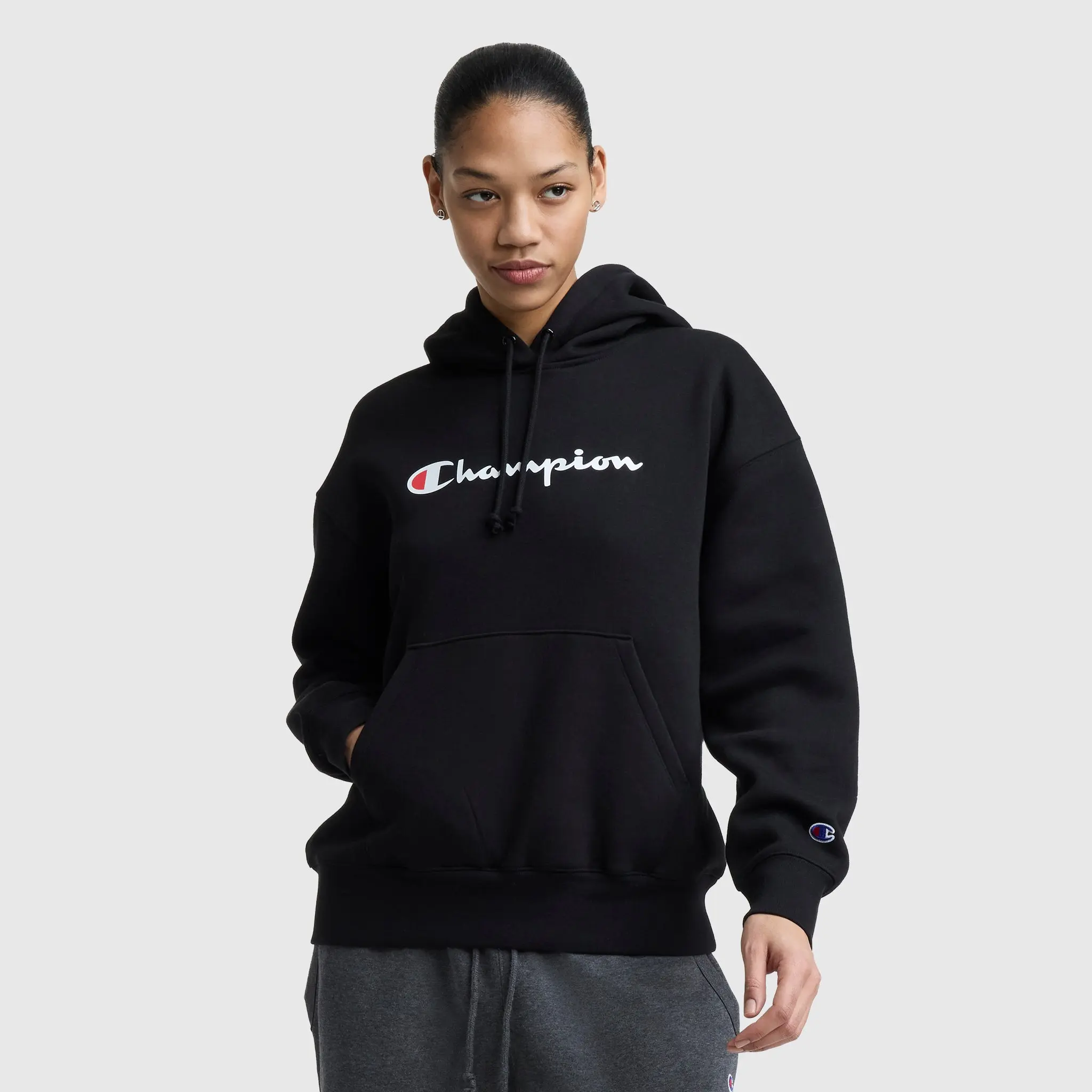 Champion Women’s Powerblend Relaxed Hoodie, Script Logo