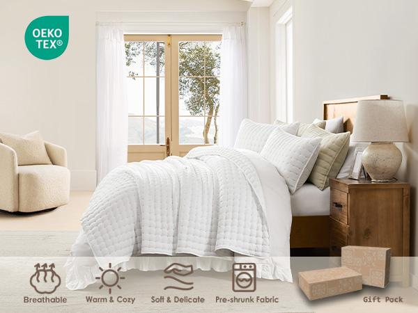 【Back to School】WDCOZY Cross-Stitch Design Quilt Bedding Set – California King/King/Queen/Twin, 2 Pillow Shams, Lightweight Soft Bedspread/Coverlet, All-Season Summer Luxury，Bedspread Summer,back to school,back to school shopping,home decor