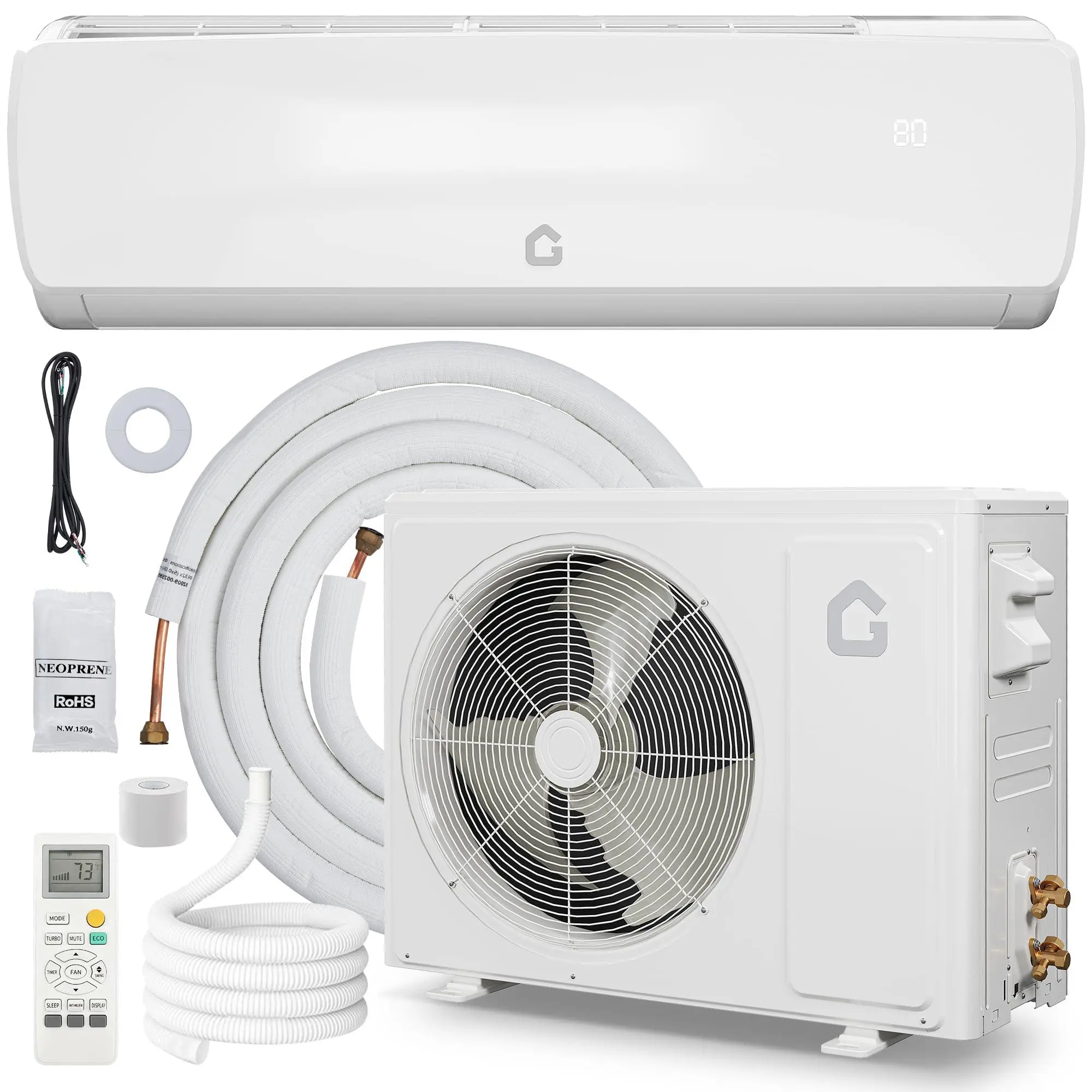 Garvee 12000 BTU Mini Split Air Conditioner Heat Pump, 19 SEER2 208/230V Energy Efficient Inverter Ductless System Cools Up to 750 Sq.Ft, Pre-Charged Condenser, Complete Installation Kit