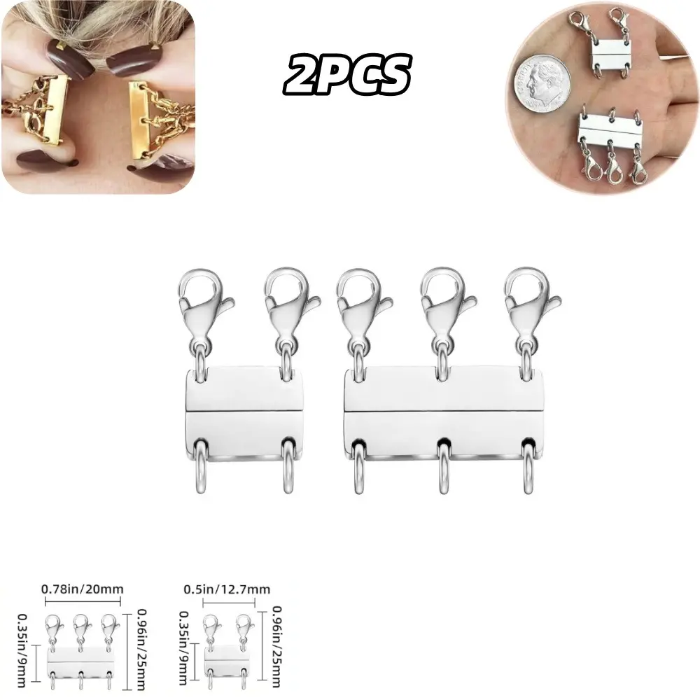 2PCS Necklace Separator for Layering Multi Necklace Layering Clasp Gold and Silver Magnetic Necklace Clasp for Layered Look, Necklace Connectors for Multiple Necklaces, Fashion Accessories