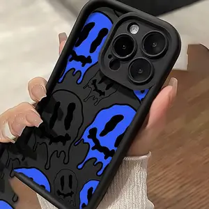 Cartoon joyful Face Pattern Mobile Phone Case Black Anti-Fall Mobile Phone Case Full Lens Cover/Simple/Anti-Fall/Case Suitable for iPhone16/11Pro/15Pro Max Protective Protection Protector Smartphone