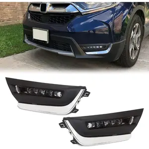 HECASA Fog Light w/Chrome Bezel LED DRL Compatible with 2017-2019 Honda CRV CR-V Daytime Running Lamps Bumper Driving Fog Lamp (Pair)