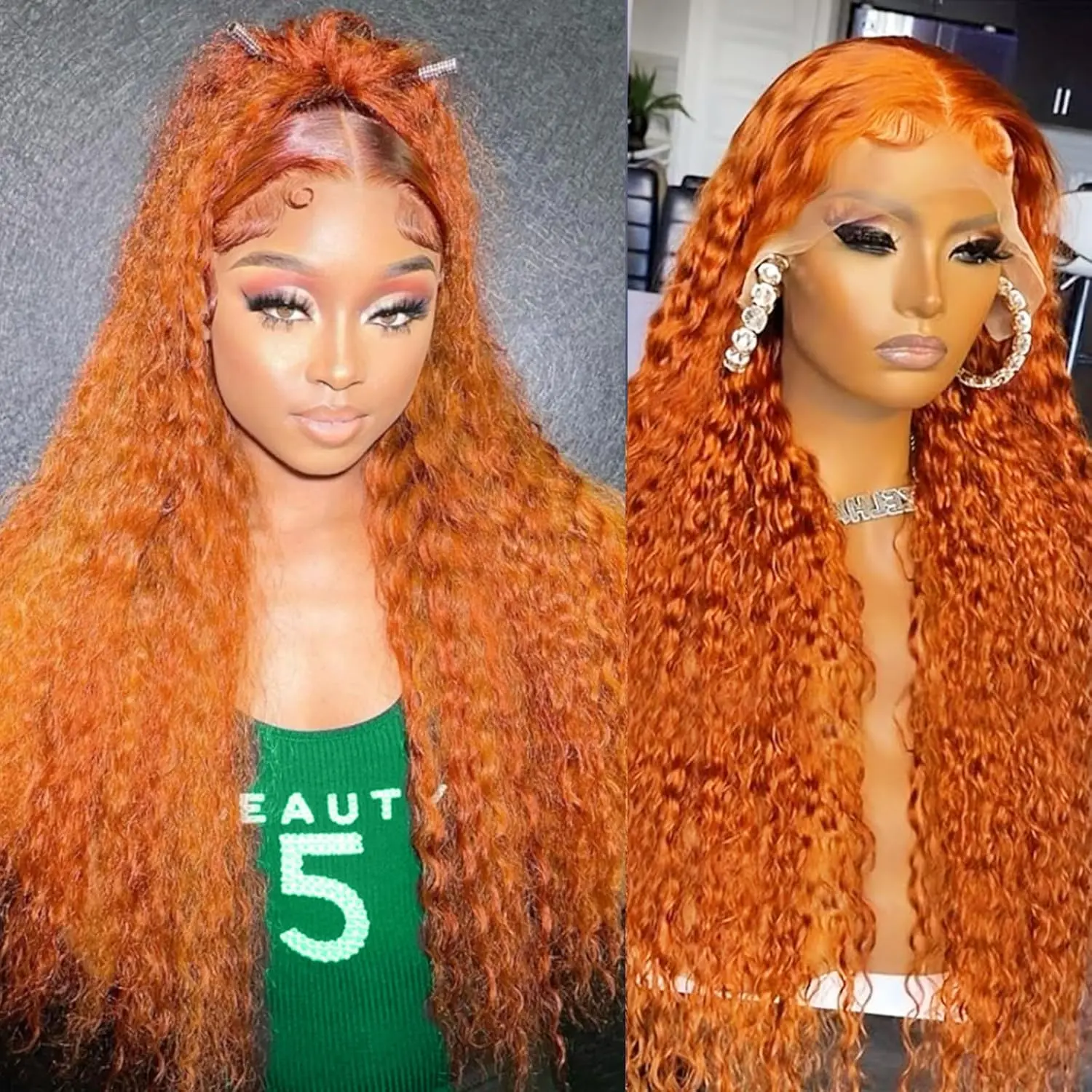 Ginger Wig Human Hair 13x6 Ginger Deep Wave Lace Front Wig Human Hair 200% Density Pre Plucked 350 Deep Curly Hd Lace Front Wigs for Women SummerVibes