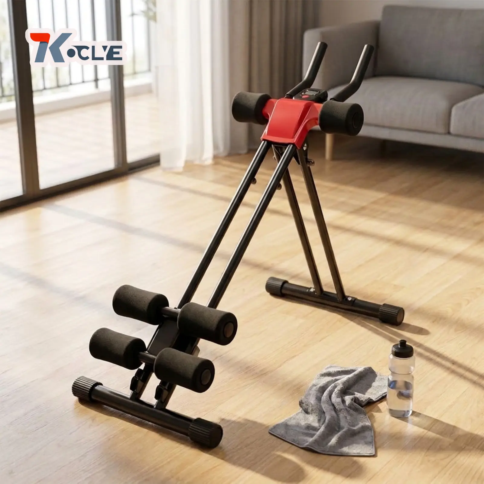 【KOCLYE】Foldable 5-in-1 Ab Trainer Adjustable Full-Body Core Workout Equipment with LCD Display Silent Rollers Home Gym Sit-Up Rowing Machine for 330LBS Capacity