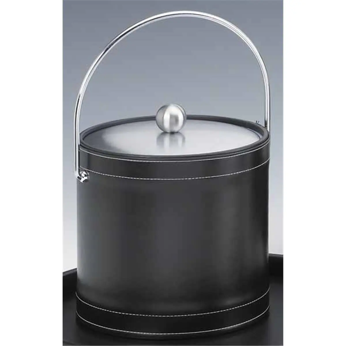 Kraftware 68768 Stitched Black 3 Quart Stitched Ice Bucket with Bale Handle and Metal Cover