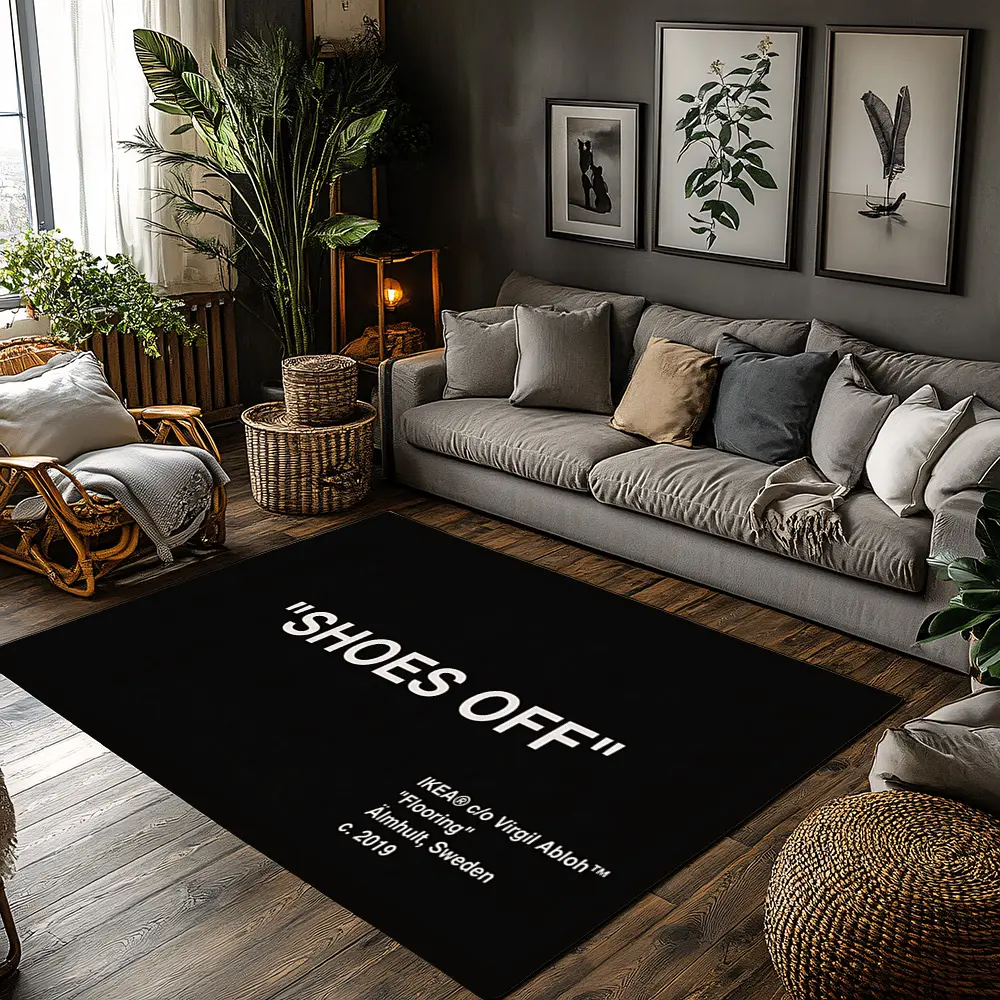 Streetwear Shoes Off Letter Crystal Velvet Area Rug Black White Non‑Slip Fashion Living Room Decorative Rug Home Decorative Rugs#ShoesOffRug #StreetwearRug #FashionHomeDecor #BlackWhiteLetterCarpet #CrystalVelvetRug
