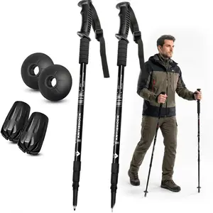 Collapsible Trekking Poles for Hiking and Walking Telescoping Hiking Sticks with Tungsten Tip Adjustable Height Lightweight Durable Aluminum Hiking Poles for Men Women Outdoor Trekking Camping Travel Walking Support Stability Anti Slip Grip