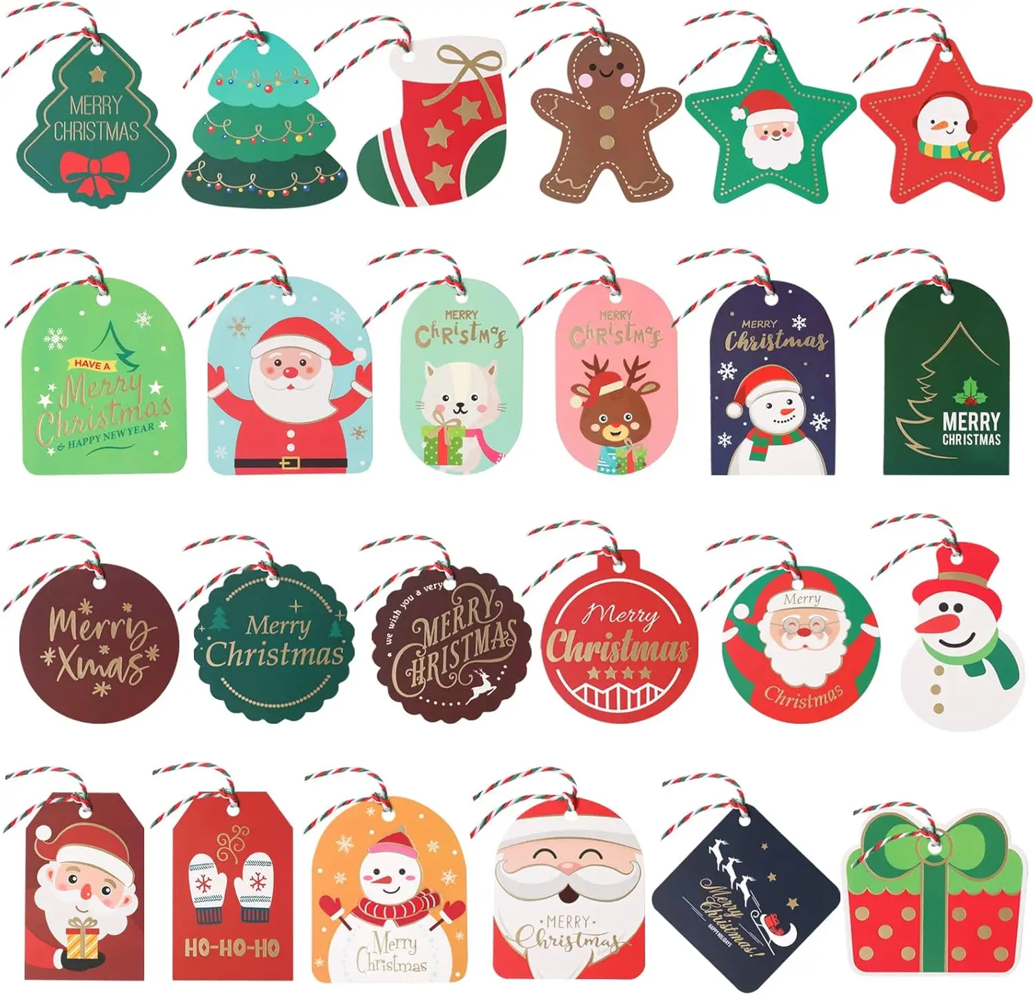 Christmas Gift Tags with String, 72PCS Christmas Tags for Gifts, Gold Foil Colorful Hanging Xmas Gift Tags for DIY Christmas Holiday Gift Wrapping and Label Packaging