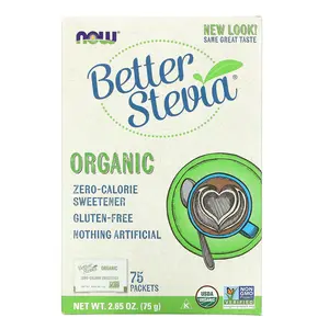 NOW Foods Organic Better Stevia, Zero-Calorie Sweetener, 75 Packets, 2.65 oz (75 g)
