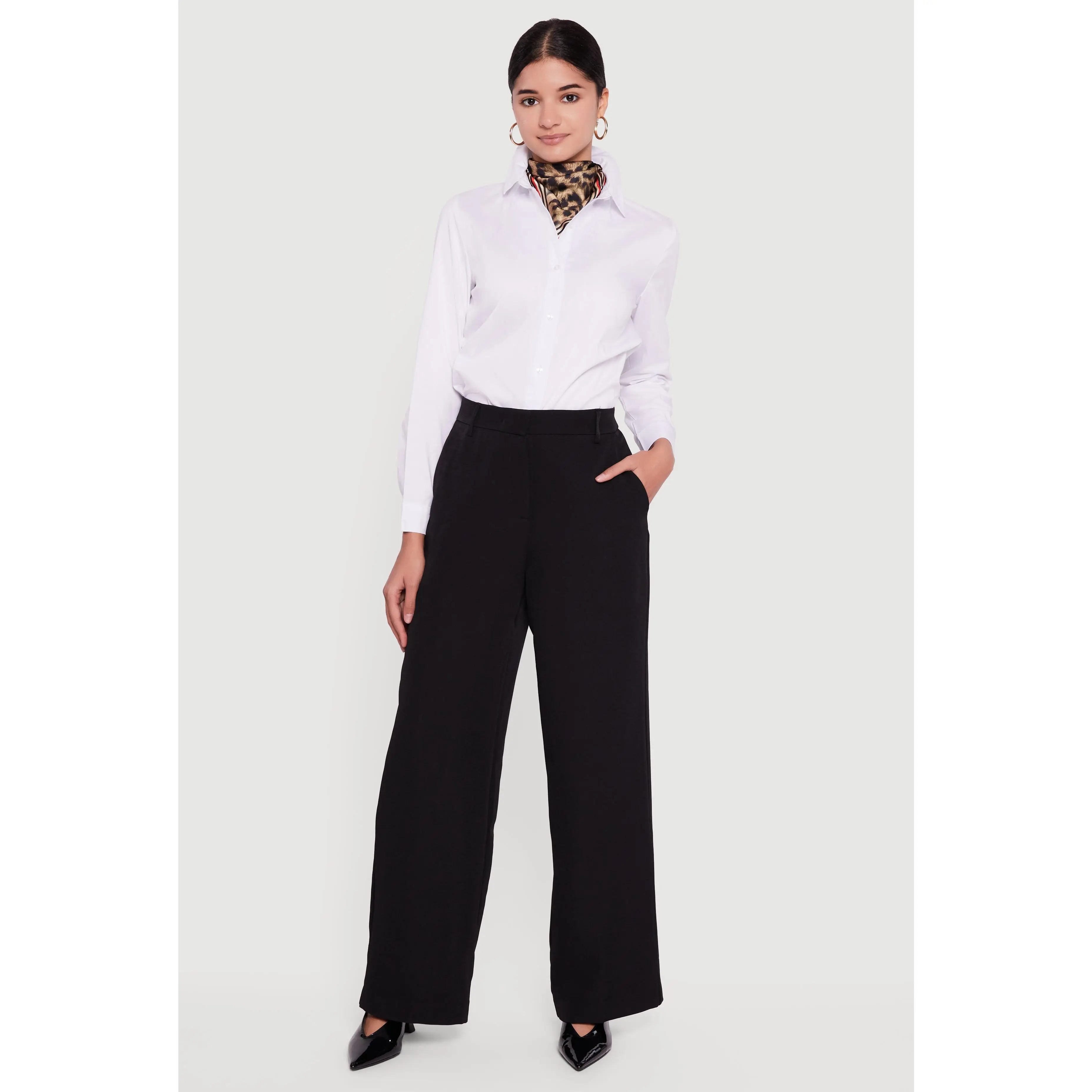Crepe Knit High Waisted Wide Leg Dress Pants
