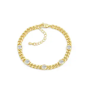 Mytys Bezel-Set Crystal Cuban Link Bracelet In Gold Tone For Women