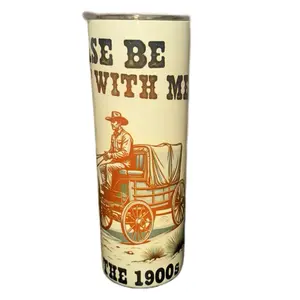 Please Be Patient With Me I'm From The 1900s Tumbler with Vintage Cowboy and Wagon Design