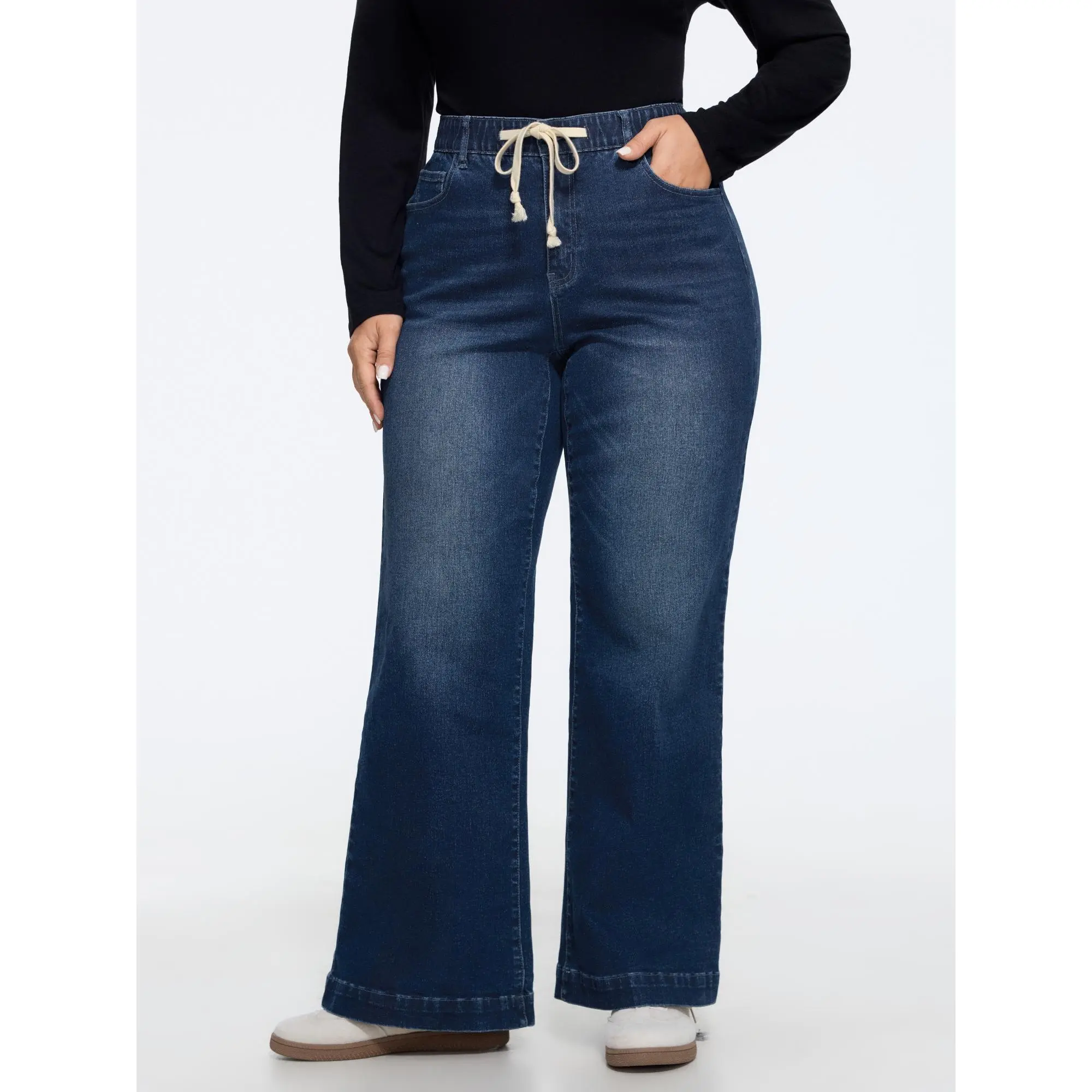 BLOOMCHIC Plus Size Stretchy Drawstring Waist Straight Leg Jeans[M-6X] 2026 Summerfinds