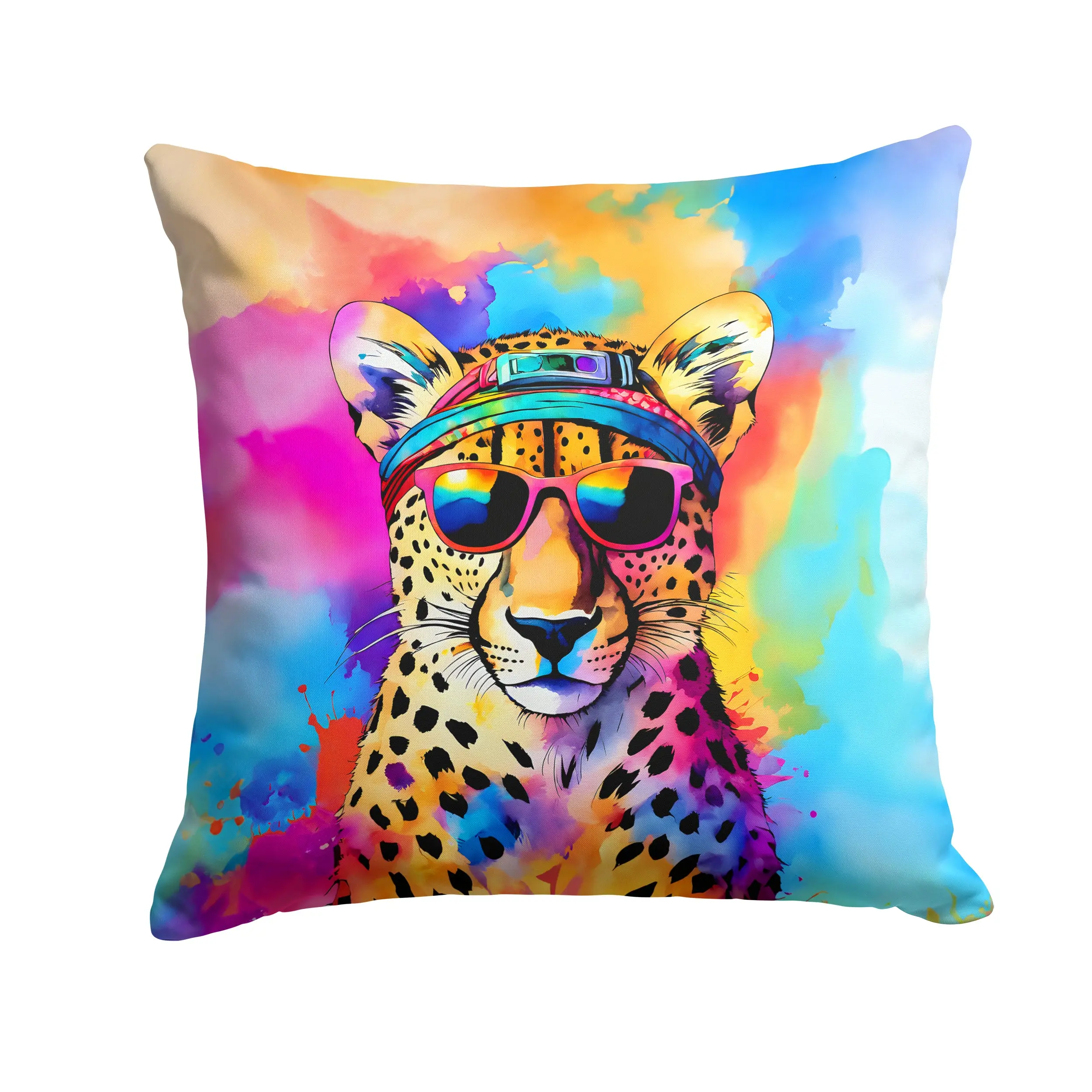Handcrafted Vivid Animals Cheetah Decorative Throw Pillow - 14x14 Waterproof Polyester Cushion with Insert, Indoor Outdoor Accent for Sofa, Bed