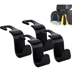 Amooca Car Seat Headrest Hook 4 Pack Hanger Storage Organizer Universal for Handbag Purse Coat fit Universal Vehicle Car Black S Type Car Organization Supplies
