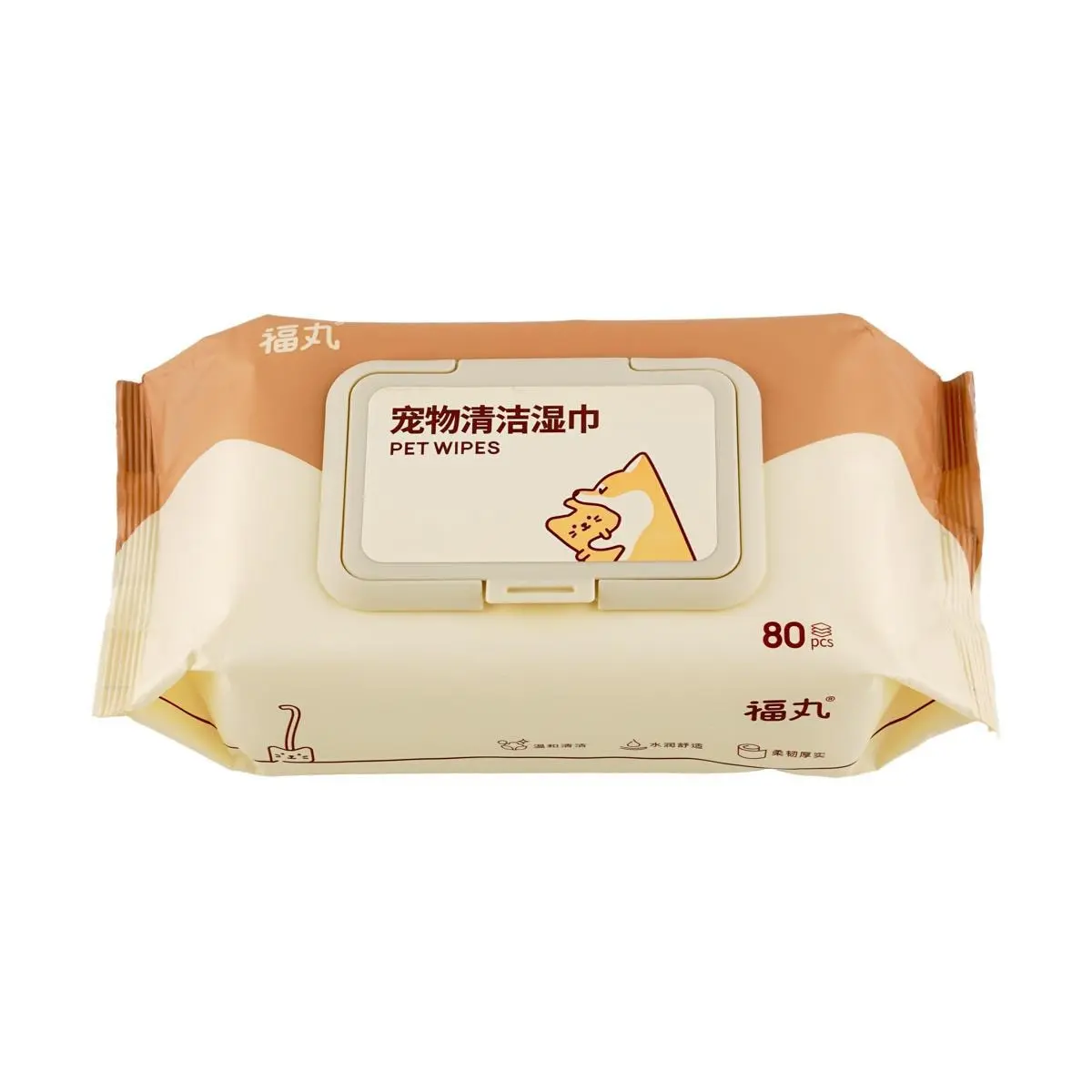 FUKUNARU Pet Wet Wipes - 80 Count, No Rinse Cat & Dog Cleaning Wipes, Deodorizing & Antibacterial