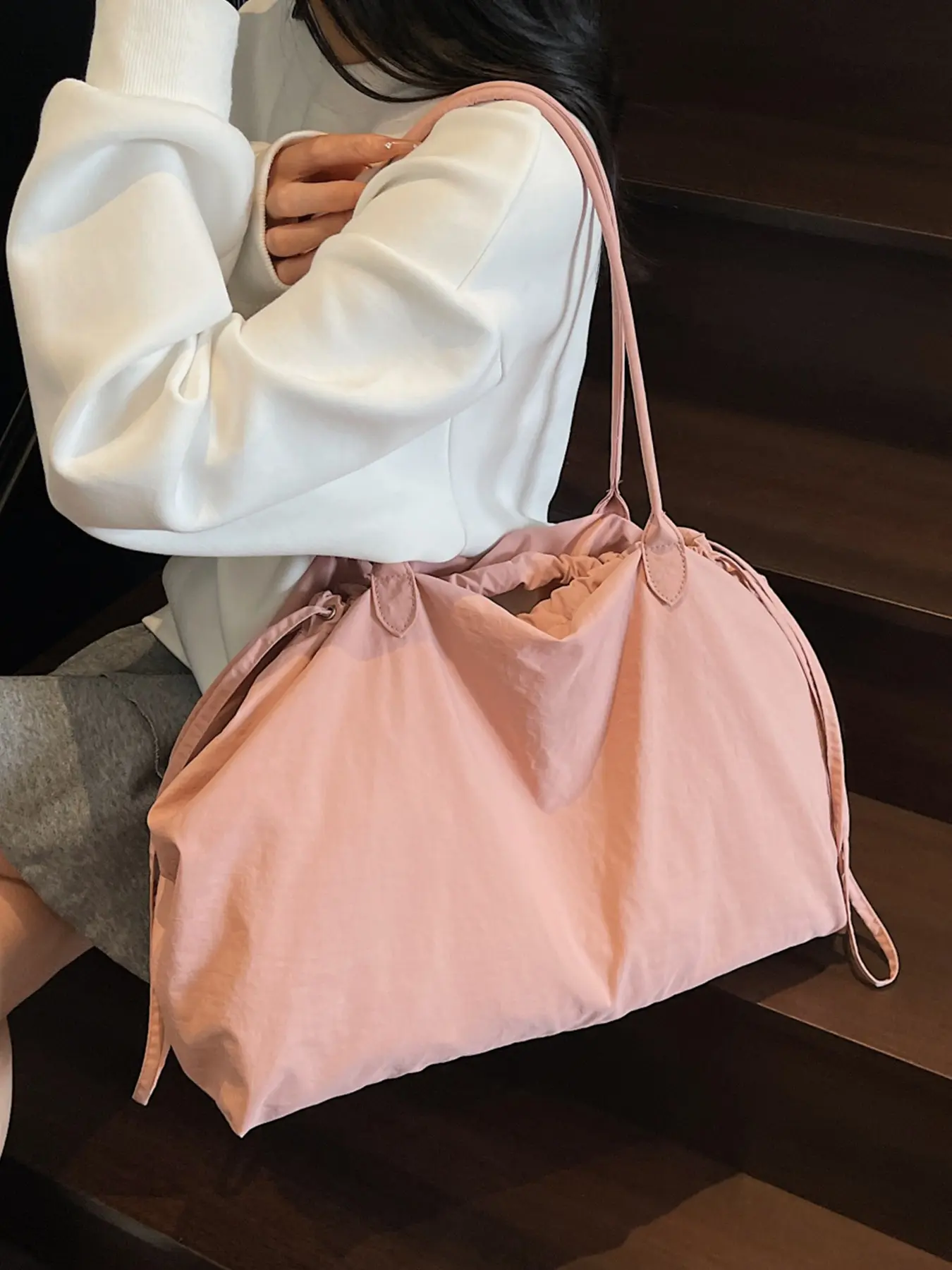 1pc Women's tote bag, solid color shoulder bag, drawstring closure, fashionable and versatile, casual and simple, suitable for daily work, commuting, shopping, women's tote bag, Everyday shoulder handbag, Daily Commute Bag, Fashionable Bags