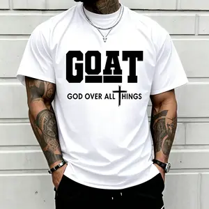 Men's "GOAT - God Over All Things" Graphic T-Shirt, Print, Motivational Hip Hop Short Sleeve Top