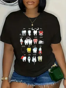 100% Cotton Unisex Funny Dental Designs Dentist Teeth Dental Round Neck Short Sleeve T-Shirt Women's Men Graphic Tee