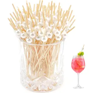 Cocktail Picks Flavored Toothpicks 150PCS White Pearl Fancy Toothpicks for Appetizers 4.7in Cocktail Toothpicks Wood Bamboo Toothpicks Cocktail Picks for Drinks Long Toothpicks Skewers for Appetizers
