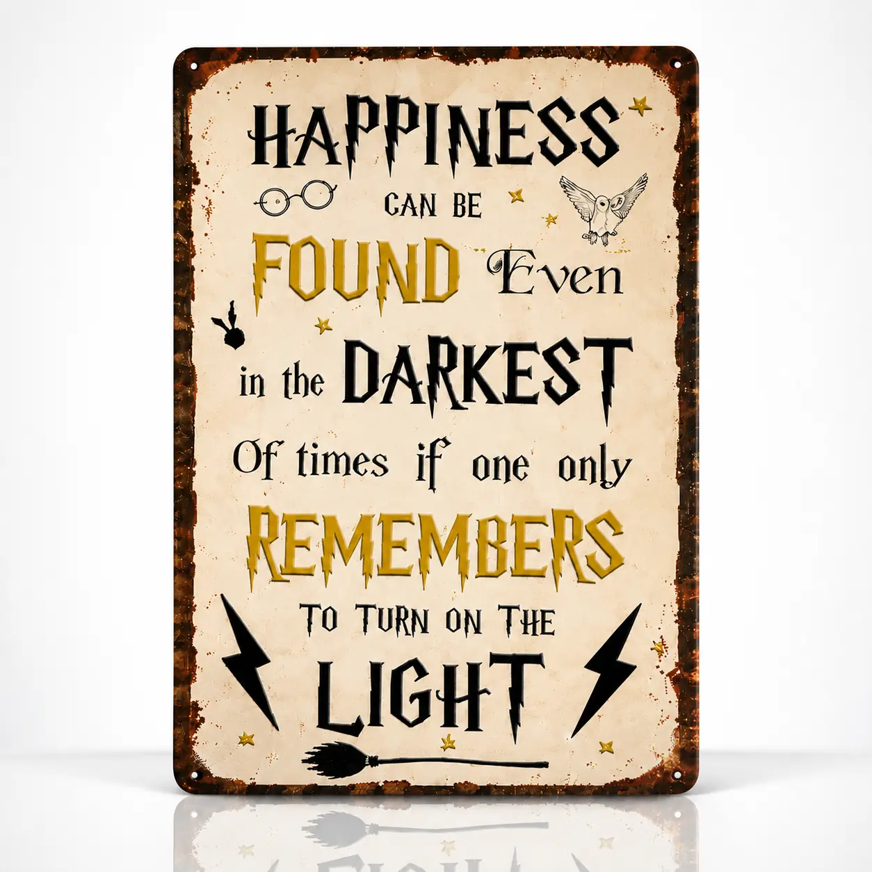 Happiness Can Be Found Even In The Darkest Times Metal Sign, Vintage Wizard Fantasy Wall Decor, Inspirational Quote Tin Sign, Dark Academia Room Decor, Bedroom Office Gift 8x12 Inch happy place